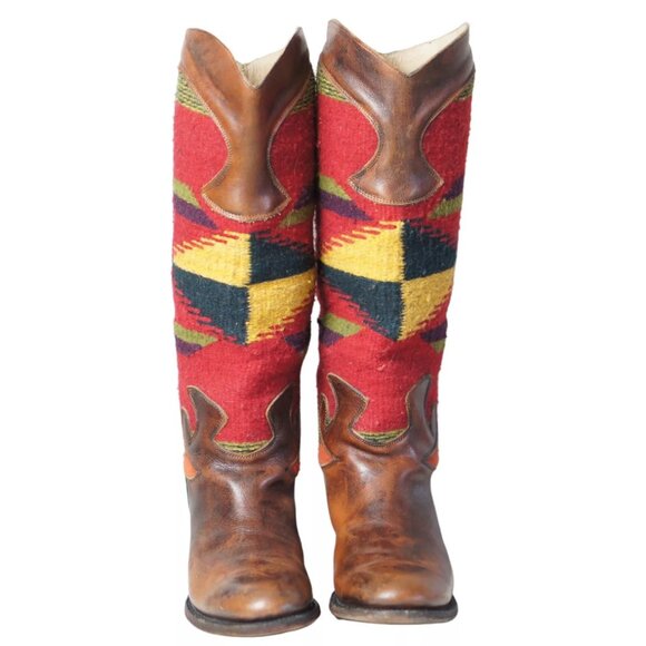 Stetson 17" Tall Knee Hi Cowboy Riding Boots Southwest Blanket Shafts Women's 8 - Picture 4 of 11